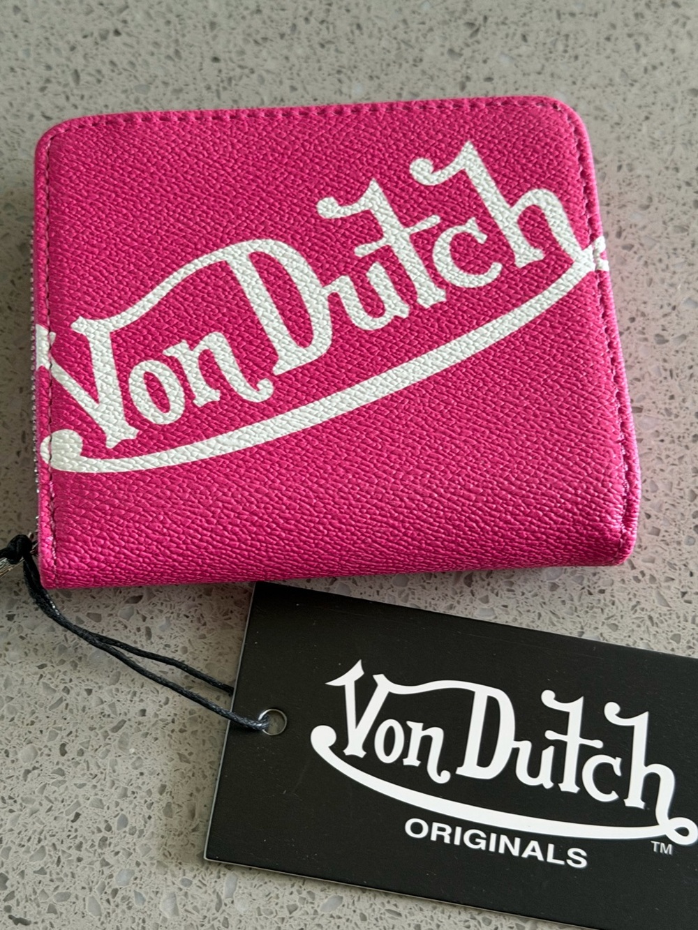 Von Dutch Hot Pink Zip-Around Wallet with White Logo